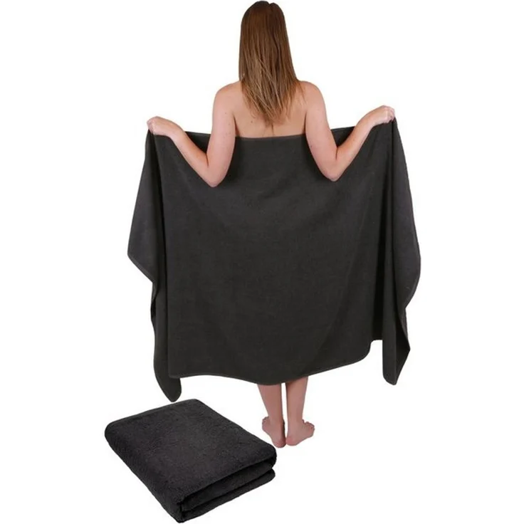 Betz Badetücher 2 Stück Badetuch groß XXL Saunatücher Strandtuch Dresden 100x200 cm, 100% Baumwolle (Set, 2-St), Farbe dunkelgrau – Bild 4