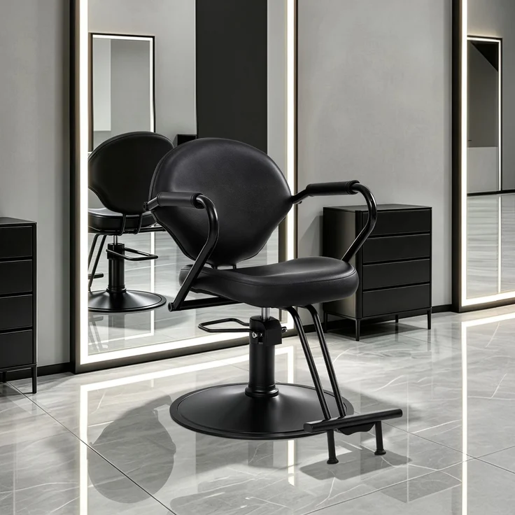 BarberPub Friseurstuhl, Friseursessel, Friseureinrichtung mit Hydraulikpumpe 360° Drehbar, Bedienungsstuhl Höhenverstellbar, Barber Stuhl Friseurstühle Kunstleder, 2079 (Schwarz) – Bild 2