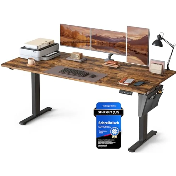 SONGMICS Höhenverstellbarer Schreibtisch elektrisch, 180x80 cm, Verstellbarer Tisch, Memory-Funktion für 4 Höhen, für Büro, vintagebraun LSD138K01 – Bild 2