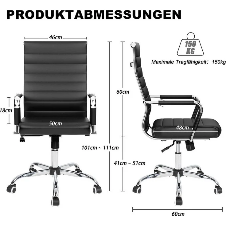UEV Stuhl Schreibtischstuhl ergonomisch, Drehstuhl mit Rollen (Bis 150kg, Konferenzstühle, Büro-Gästestuhl), Höhenverstellbar,Wippfunktion,Metallrahmen,Gepolstert Kunststoff – Bild 3