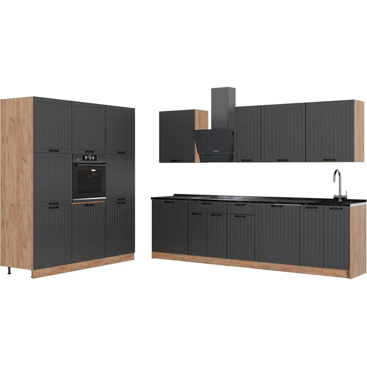Küchenzeile Fame-Line Dunkelgrau/Goldkraft Eiche 460 cm, AP Anthrazit Vicco – Bild 1