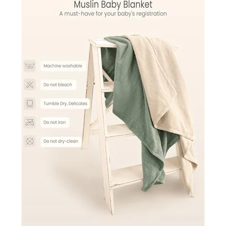 Lulu moon Musselin Decke Baby - Atmungsaktive Babydecke,Baby Decken Neugeborenen,Weiche Krabbeldecke für Kinder,Musselin Schlafdecken für Kleinkinder Mädchen Junge 120x120 cm(Elfenbein) – Bild 4