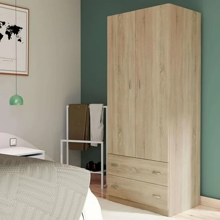 Muebles Pitarch | Schlafzimmerschrank 2 Türen 2 Schubladen, Cambrian-Eiche, 180 x 74 x 50 cm (Höhe x Breite x Tiefe), Modernes Beistellmöbel, Tibet Kollektion – Bild 2