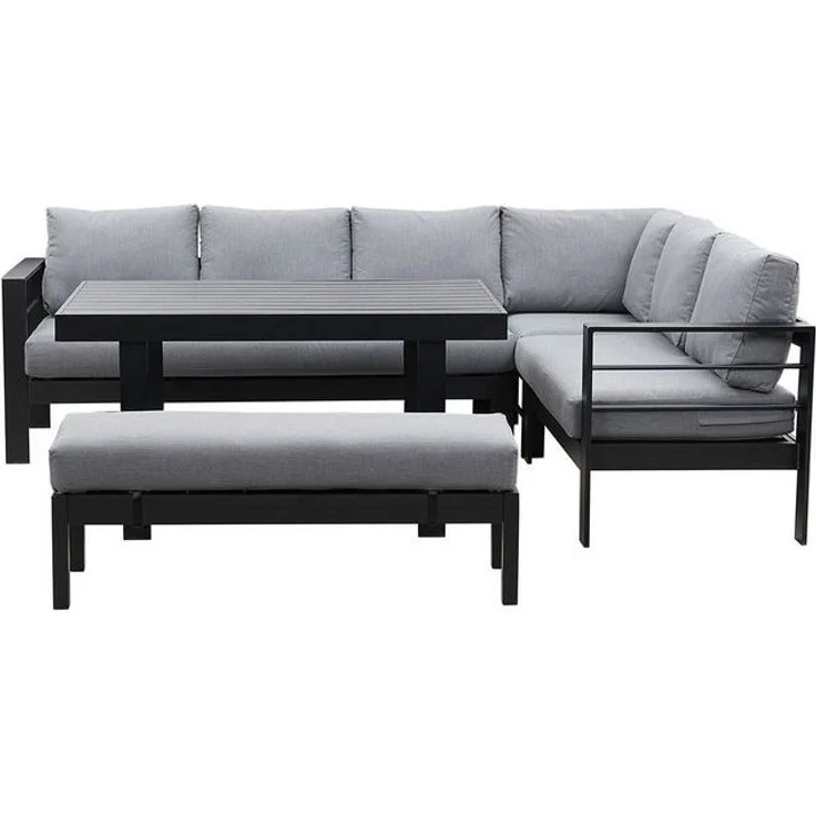 MeXo Gartenlounge-Set Garten-Essgruppe, (Gartenmöbel Set Lounge, 5-tlg, 3 x Ecksofas, 1 x Gartenbank, 1 x Esstisch 130 x 80 x 67,5 cm), Aluminium-Ecklounge für 8 Personen – Bild 4