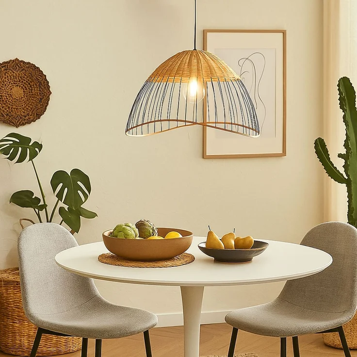 RGB LED Hängelampe, Käfig schwarz, Holz, Rattan, App-Steuerung – Bild 5