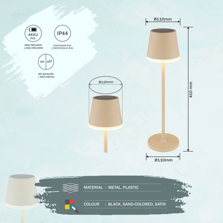 Tischlampe Kabellos Solar Akku Tischleuchte Außen Solarleuchte Braun 36637S – Bild 7