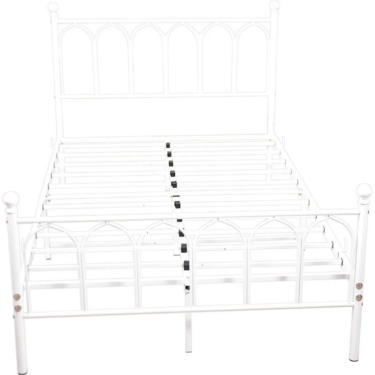 Einzelbett Metall 90x200 cm, Weiß, Lattenrost, Stauraum 27 cm, rustikal (ohne Matratze) – Bild 9