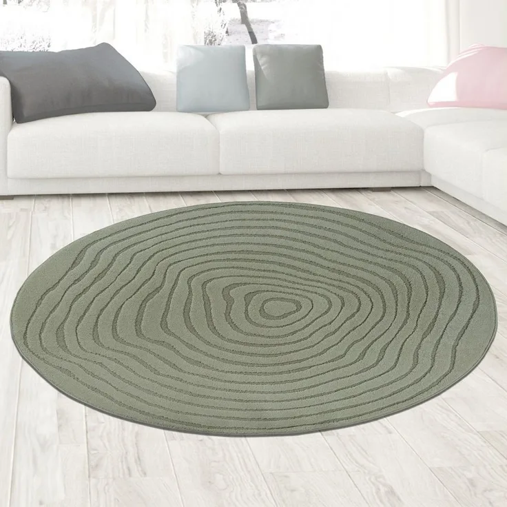 Carpetia Designteppich Kurzflor Teppich mit 3D-Effekt, rund, Höhe: 14 mm, weich, pflegeleicht und für Fußbodenheizung geeignet