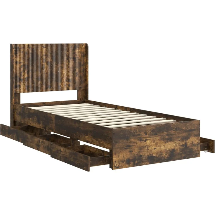 vidaXL Bettgestell mit Stauraum und Kopfteil Räuchereiche 90 x 190 cm 3413987 – Bild 5