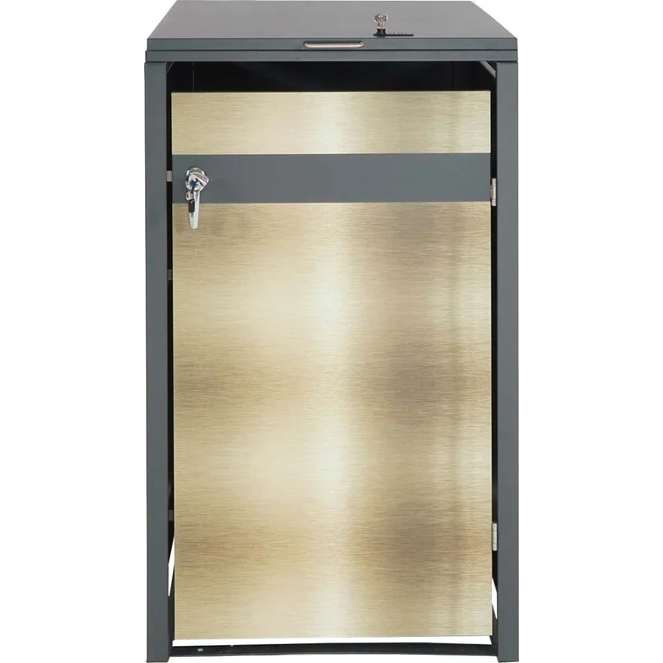 1er Mülltonnenverkleidung HWC-J82, Mülltonnenbox, erweiterbar, Metall 32kg, anthrazit ~ gold – Bild 8