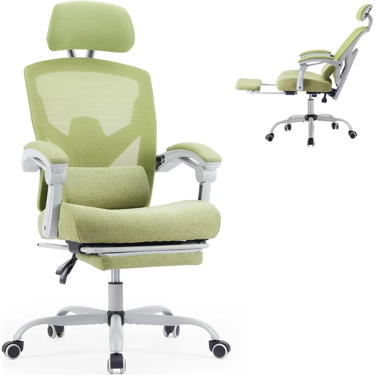 Sweetcrispy Büro-Computer-Schreibtisch Stuhl, Gaming-Stühle für Erwachsene, High-Back Mesh Rolling Swivel Reclining Stühle mit Rädern, Bequeme Lendenwirbelstütze, Bequeme Arme Grün – Bild 3