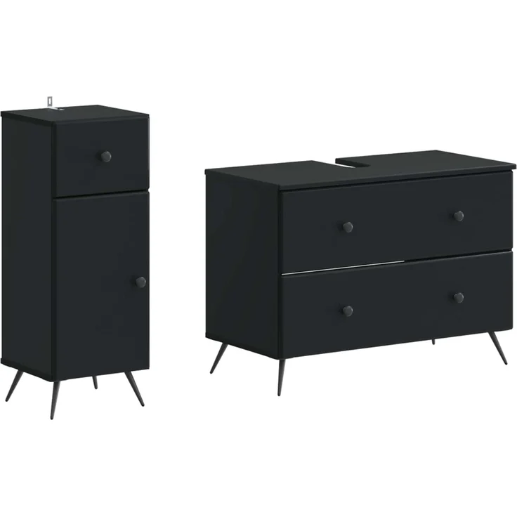 vidaXL 2-teiliges Badezimmer Schrank Set BREDA Schwarz Holzwerkstoff 3417721 – Bild 2