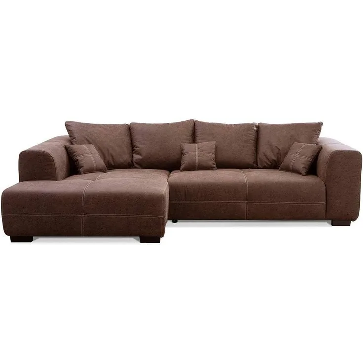 CAVADORE Ecksofa Mavericco inkl. Kissen / XXL-Eckcouch im modernen Design / Longchair links / 285 x 69 x 170 / Lederoptik cognac
