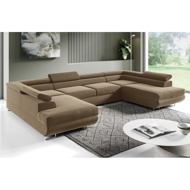 Ecksofa in U-Form PORTO, U-förmige Eckcouch mit Schlaffunktion, ausziehbares Sofa, 2 Bettzeugbehälter, verstellbare Kopfstützen, (Monolith 09), 72x201 cm – Bild 1
