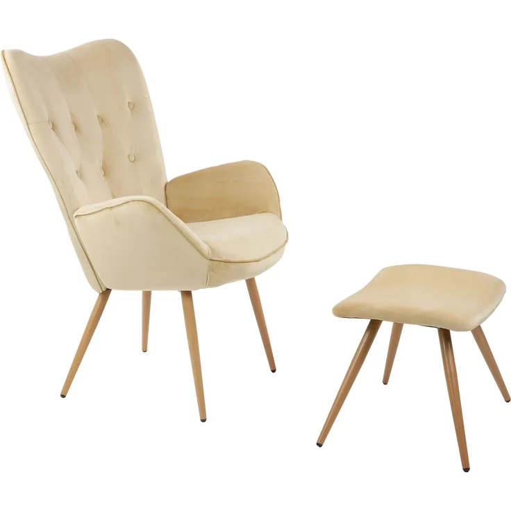 Albatros Ohrensessel mit Hocker YORK, Samt Bezug, bequem gepolstert, Fernsehsessel, Polstersessel, Farbe Ohrensessel:Beige – Bild 7