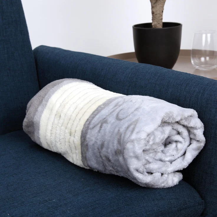 Kuscheldecke XXL (130x170cm) - Hellgrau Ranke - Flauschdecke Microfaser-Decke - Jacquard, große weiche Wohn-Decke zum kuscheln Flanelldecke – Bild 6