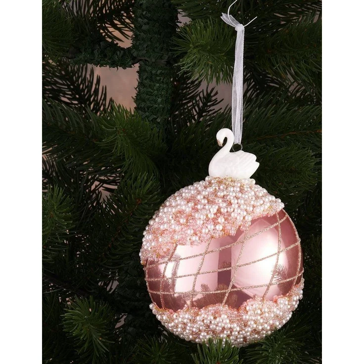 BRUBAKER Weihnachtsbaumkugel Premium Weihnachtskugel mit Porzellan Figur - Handdekorierte Baumkugel (1 St), 10 cm Christbaumschmuck aus Glas mit Perlen Dekorationen und Glitzer – Bild 2