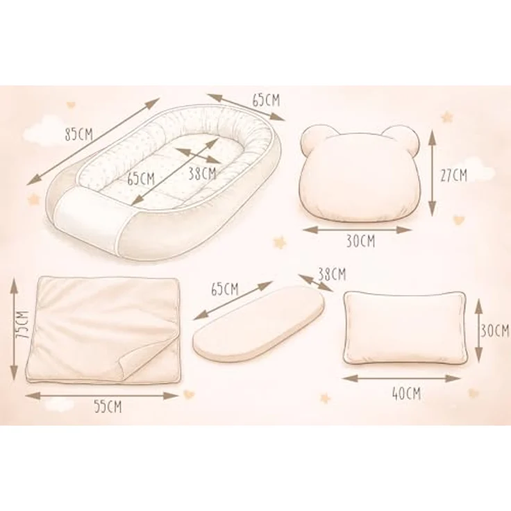 Babynest Nestchen Baby Set für Neugeborene – 5-teilig – Kuschelnest aus 100% Baumwolle & Waffelpique – Babykokon tragbar – für Babybett, Kinderbett & Kinderwagen – OEKO-TEX - Zweige und Braun – Bild 3
