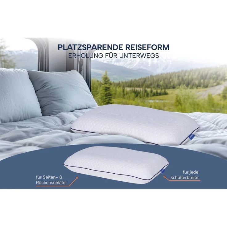casimum Nackenstützkissen ergonomisches Reisekissen SUPER TRAVEL, Nackenkissen aus Memory Schaum, Füllung: Memory Foam (Memory Schaum), Bezug: Grau, Rückenschläfer, Seitenschläfer, stützend und bequem für unterwegs, 40 x 25 x 10 cm mit grauem Bezug – Bild 3