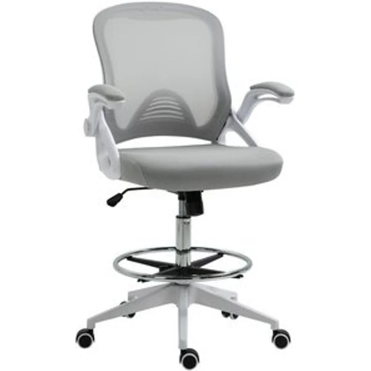 Vinsetto Schreibtischstuhl Ergonomischer Mesh-Zeichenstuhl mit Rollen (höhenverstellbarer Drehstuhl mit verstellbarem Fußring, 1 St), Arbeitsstuhl für Zuhause, Hellgrau – Bild 6