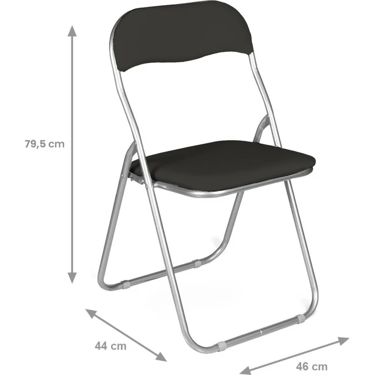 Dmora Klappstuhl Antenore, Platzsparender Stuhl, Gästestuhl, Besprechungssitz aus Leder, 43x47h80 cm, Schwarz – Bild 3