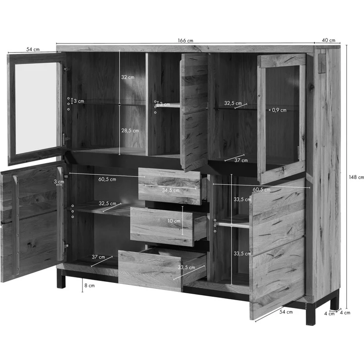 Highboard Wildeiche 166x40x148 natur geölt VILLANDERS #107 – Bild 2