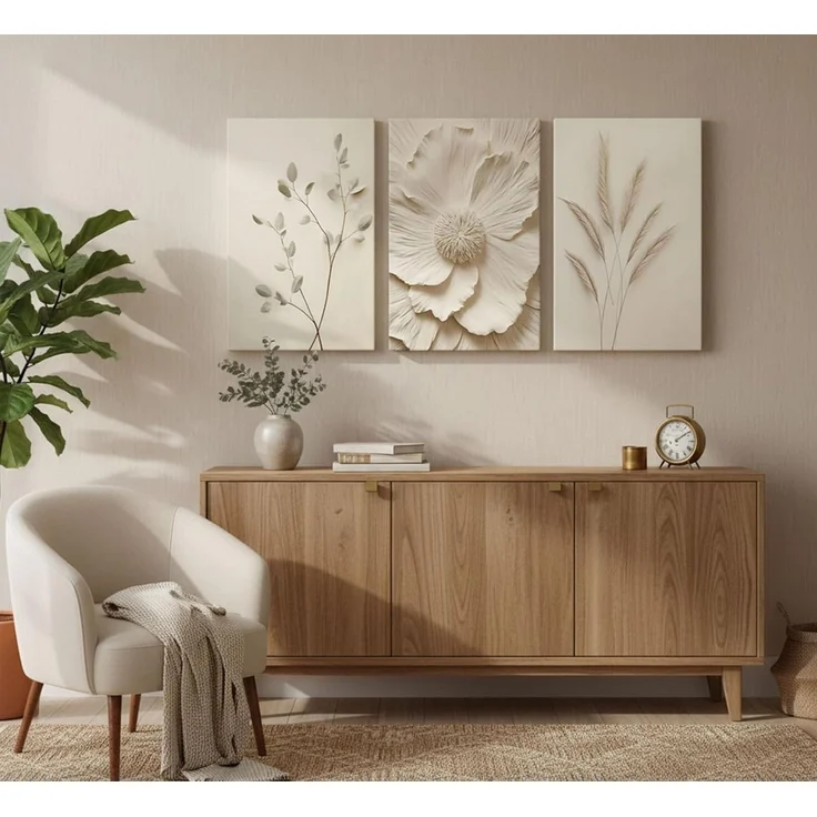 Zyronn Leinwandbild Boho Abstrakte Wandkunst,beige braun neutrale Leinwand Wandbilder, (3 St), Ohne Rahmen, Moderne Wohnzimmer Wanddekoration – Bild 2