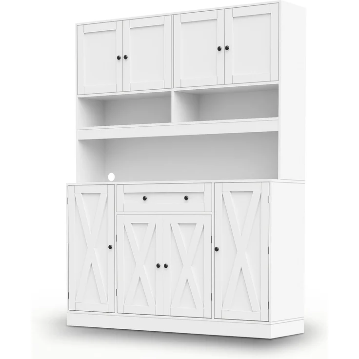ZUBALIYA Buffetschrank 140x40x185 cm, mit verstellbaren Einlegeböden, aus MDF, Weiß – Bild 9