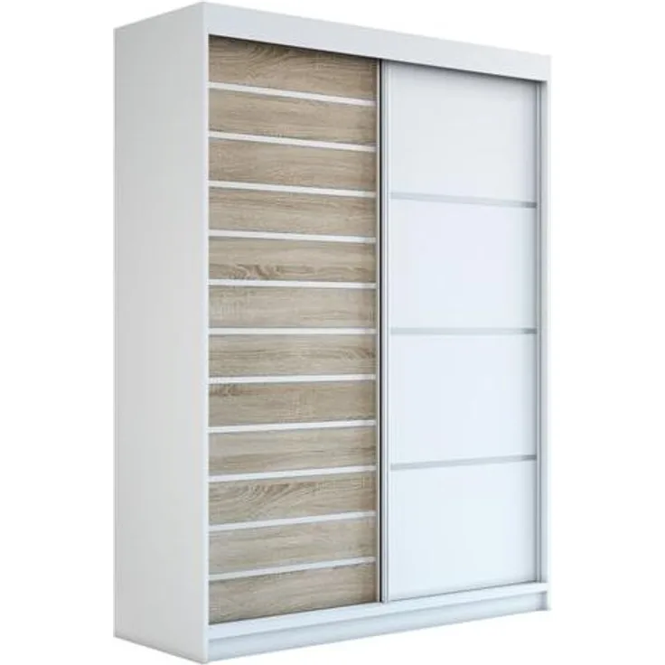 Schwebetürenschrank COLIN 2-türig Schrank 160 cm Farbe: Weiß , sonoma