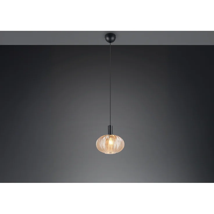Pendelleuchte ELVEZIA einflammig mit Kugel Glasschirm Amber Ø 26cm – Bild 3