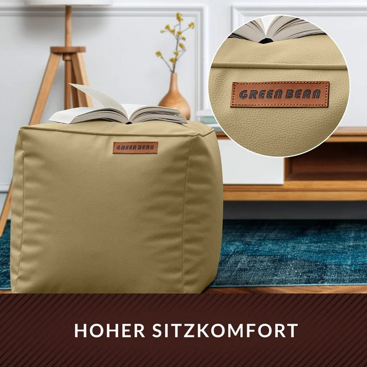 Green Bean® Sitzhocker aus Kunstleder - Pouf mit EPS Perlen Füllung - 40 x 40 cm - perfekte Ergänzung zum Sitzsack - helles Kamel – Bild 5