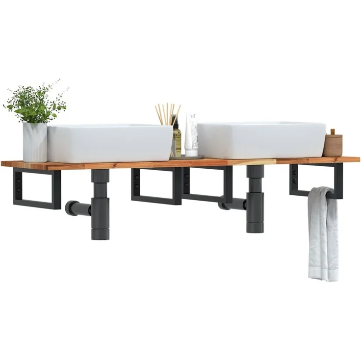 vidaXL Waschbeckenregal Wandmontage Stahl und Akazienholz 3302733 – Bild 1