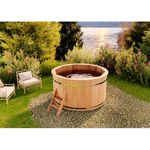 Finntherm Holz Badefass Bergen, Hot Tub Ø 160 x 101 cm für 3-4 Personen, inkl. Einstiegsleiter und Holzofen-Option
