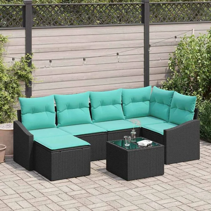 vidaXL Sofa Set 7 stk. Schwarz [Synthetisch]: Poly Rattan 3346806