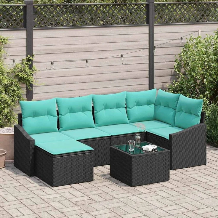 vidaXL Sofa Set 7 stk. Schwarz [Synthetisch]: Poly Rattan 3346806 – Bild 1