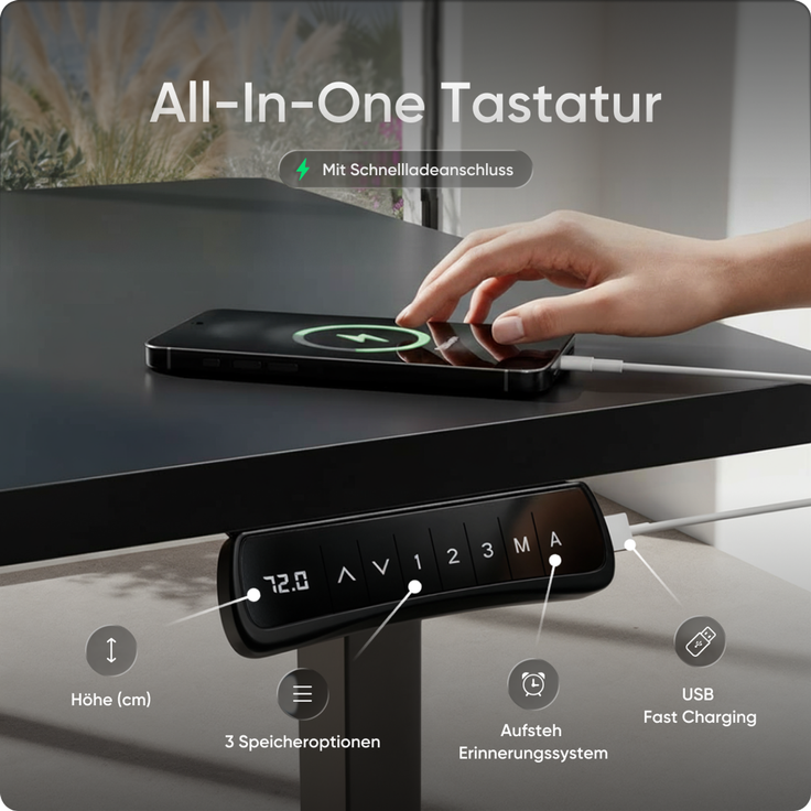 DESKSPACE PRO Plus Höhenverstellbarer Schreibtisch Gestell - Dual-Motor Tischgestell, Elektrisches Tischgestell mit Memory Funktion (Grau) – Bild 7