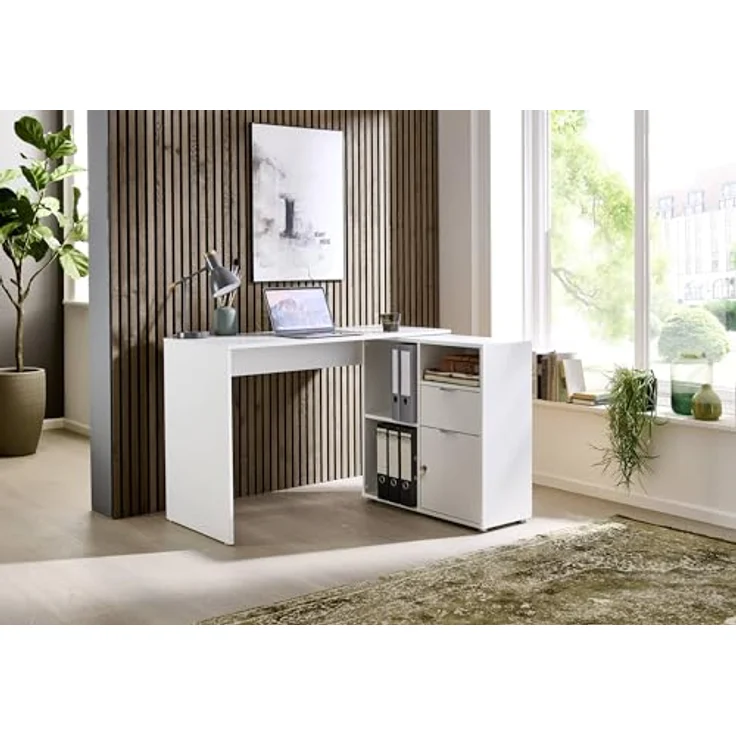 BMG Möbel Eckschreibtisch LENI (Schreibtischplatte mit Regal), Breite 110 cm, spiegelverkehrt montierbar, abschließbare Tür – Bild 2