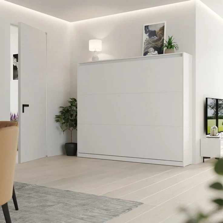 SMARTBett Schrankbett Wandklappbett 100/ 140/ 160x200 cm Weiß mit Gasdruckfedern, zwei Klickgurte – Bild 4