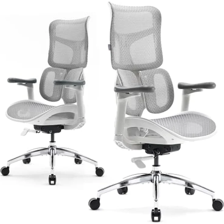 SIHOO Doro S100 Ergonomischer Bürostuhl mit dualer dynamischer Lordosenstütze, 5-fach verstellbarer Rückenlehne und 4D-Armlehnen, ideal für das Home Office (Weiß) – Bild 1