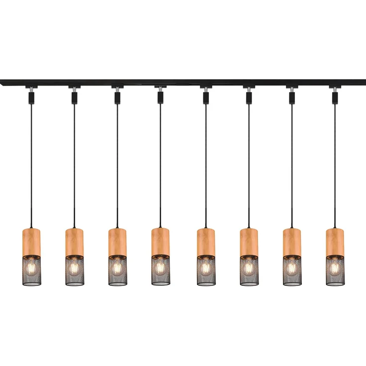 Lichtschienensystem mit 8x Holz Pendel & Einspeisung 4-adrig, Länge 202,5cm – Bild 2