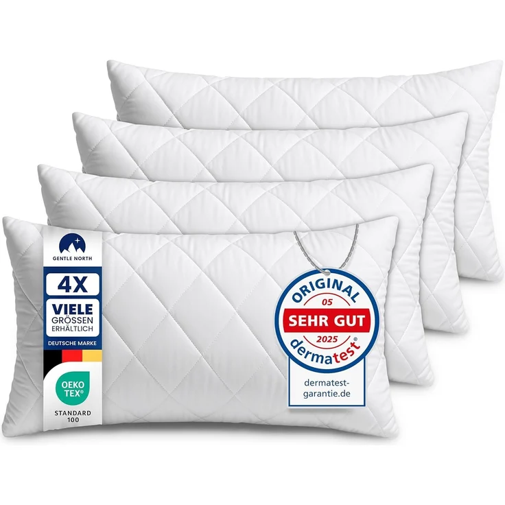 Gentle North Kopfkissen (40x80 cm groß) - 4er Set Kissen für Bett und als Dekokissen - Mit Reißverschluss für Füllung - Sofakissen - Zierkissen für Couch und Sofa - Ökotex - Waschbar bis 60° - Weiß