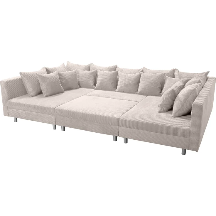 Wohnlandschaft Sofa Couch Ecksofa Eckcouch in Cordstoff beige Minsk XXL + Hocker – Bild 2