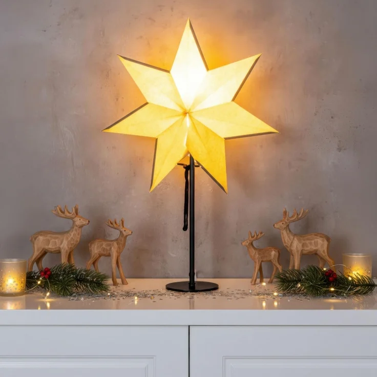 Levandeo® LED Stern, LED Stern Grau H50cm mit Standfuß Weihnachten Leuchtstern Tischdeko – Bild 5
