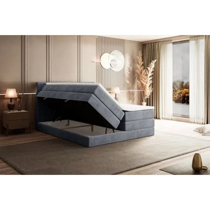 ALTDECOR BERO KING Boxspringbett 180x200 mit H3 Bonellfederung, H4 Multipocket-Matratze (18 cm), 4 cm Topper, gepolstert, Bettkasten, Grau Samt – Bild 5