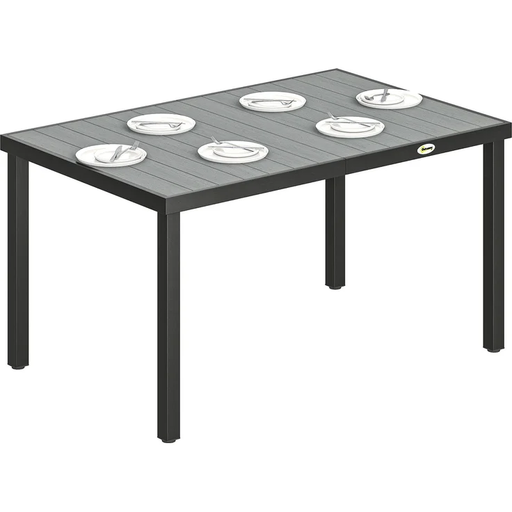 Gartentisch für 4 bis 6 Personen, Esstisch für den Außenbereich mit Lattenplatte, 140 x 90 x 74 cm, grau – Bild 1