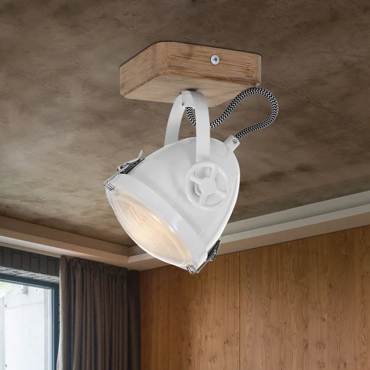 LED Deckenleuchte, Holz, weiß, Spot beweglich, H 18 cm – Bild 2