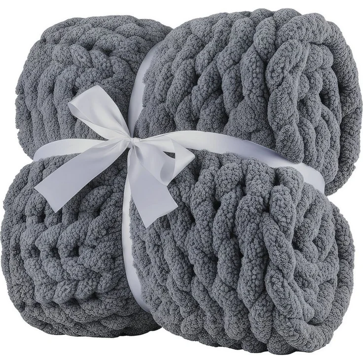 Wohndecke Grobmaschige Wohlfühldecke, Feluna, Flauschige Kuscheldecke Grobstrick Tagesdecke – Bild 5