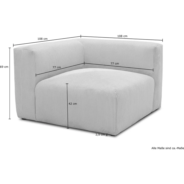 DOMO. collection Polsterecke 800011, Modul-Polstersessel, quadratisch, individuell kombinierbar, Cord, Armsessel, Cocktailsessel, Loungesessel, 108 x 108 x 69 (BxTxH), creme – Bild 5