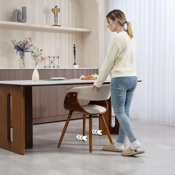 HOMCOM Esszimmerstuhl gepolsterter Küchenstuhl mit geschwungener Rückenlehne (Beinen aus Buchenholz, 1 St), für Esszimmer, Wohnzimmer, Beige – Bild 6