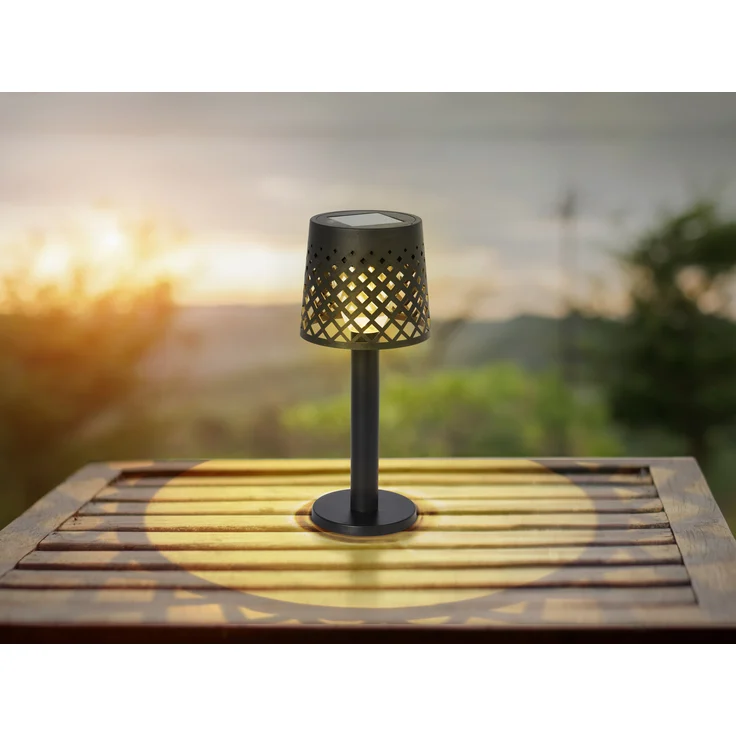2er Set Kleine LED Outdoor Solar Tischleuchten Gitterschirm Schwarz, 21cm – Bild 4